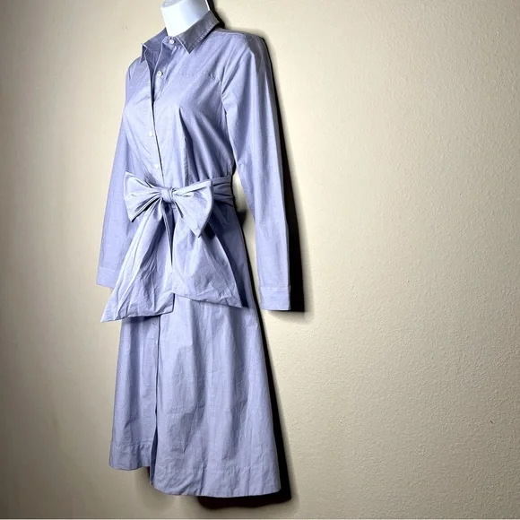 J CREW Blue Tie-Waist Shirtdress in End-On-End Cotton - J5419 - Sz 0 - Picture 9 of 13
